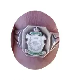  ??  ?? The City of Kitchener ring on Cowan’s left hand was part of a gift from the municipali­ty in recognitio­n of his 1961 Canadian Amateur championsh­ip.