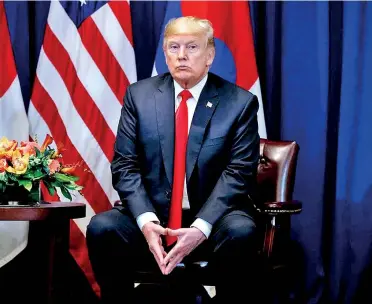  ?? (Carlos Barria/reuters) ?? President Trump reacts during a bilateral meeting with France’s President Emmanuel Macron at the United Nations on Monday.