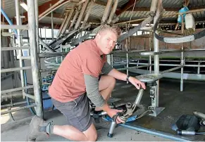  ??  ?? Paddy Stevenson checks the milking plant in the 44-bail shed.