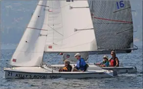  ?? GARY NYLANDER/The Daily Courier ?? Disabled sailors in Martin 16 boats practise racing near the Kelowna Yacht Club on Monday.