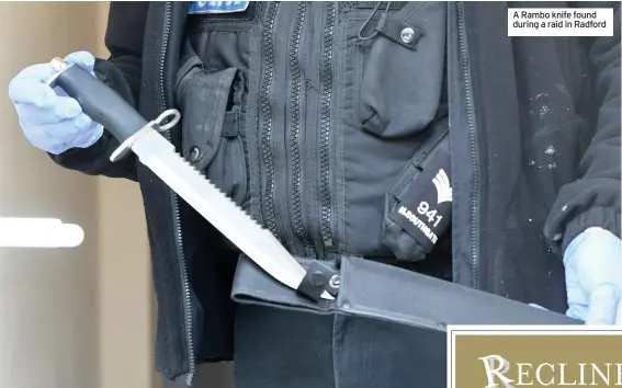  ??  ?? A Rambo knife found during a raid in Radford