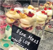  ??  ?? The Commons café was yesterday selling Eton mess, charging 1p for each time Mrs May said Brexit would be March 29.