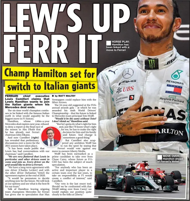  ??  ?? ■
HORSE PLAY: Hamilton has been linked with a move to Ferrari
■
MOVE OVER: Hamilton ahead of Ferrari’s Vettel