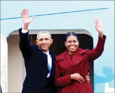  ?? — Reuters file photo ?? Obama waves with Michelle as they board Special Air Mission 28000 at Joint Base Andrews, Maryland, US on Jan 20, 2017.