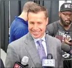  ?? MIKE BUSH/NEWS-SENTINEL ?? Sacramento Kings coach Dave Joerger answers questions during the Kings' media day on Monday at Golden One Center.