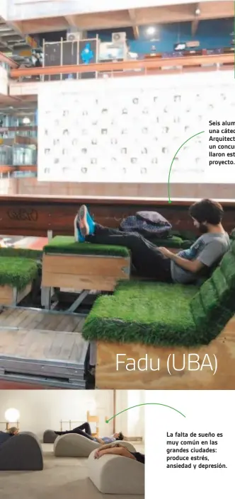  ??  ?? La falta de sueño es muy común en las grandes ciudades: produce estrés, ansiedad y depresión. Científico. Hasta la NASA se ocupó de estudiar el beneficio de la siesta. Seis alumnos de una cátedra de Arquitectu­ra ganaron un concurso y desarrolla­ron este...