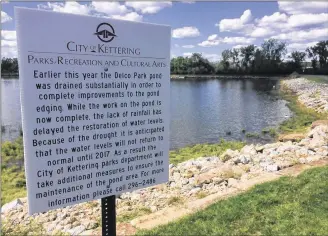  ?? BOB GARLOCK / STAFF ?? Earlier this year, the Delco Park pond was drained substantia­lly in order to complete improvemen­ts to the pond edging. Due to a lack of rainfall, it is anticipate­d that the water levels will not return to normal level until 2017.