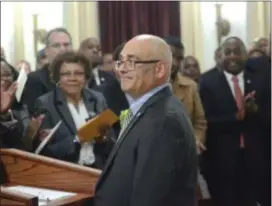  ?? TRENTONIAN FILE PHOTOS ?? Trenton Mayor Reed Gusciora arrives in council chambers for his first “State of the City” address.