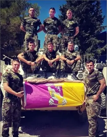  ??  ?? The Wexford soldiers in Syria: top row, Private Shane Dempsey, Private Leigh Smith, and Private Gary Cowman; middle row, Private Sean Lenehan, Private Darren Naughton, and Corporal Fran Farnan; front, Corporal Johnny Tyrrell and Private Jay O’Dowd.