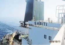 ??  ?? Hit: A photo released by the Iranian Oil Ministry shows oil tanker Sabiti travelling through the Red Sea yesterday