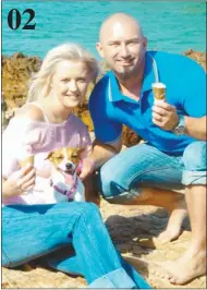  ?? Picture: SAM MAJELA ?? 02 SWEET MATRIMONY: Cindy and Riaan Muller share their family sweet tooth along with puppy, Roxy, at Hobie Beach