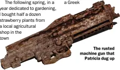  ??  ?? The rusted machine gun that Patricia dug up
