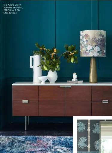  ??  ?? Mid Azure Green absolute emulsion, £48.50 for 2.5ltr, Little Greene