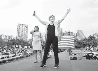  ?? Staff file photo ?? Presidenti­al candidate Elizabeth Warren takes the stage with Jessica Cisneros in Austin in 2019. Cisneros again is challengin­g U.S. Rep. Henry Cuellar after losing by less than 4 percentage points.