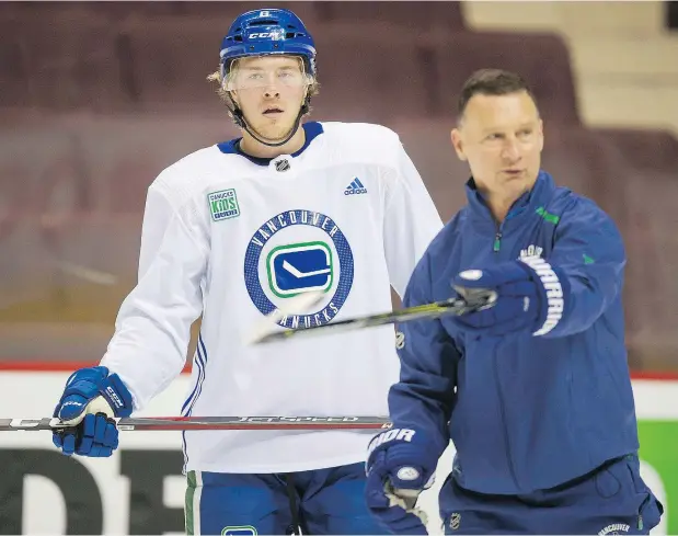  ?? JASON PAYNE/PNG FILES ?? Canucks winger Brock Boeser was back at practice Monday and could return to the lineup Tuesday against the L.A. Kings.