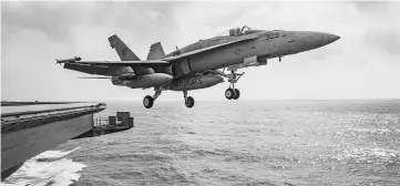  ??  ?? File photo show a US Navy F/A-18E Super Hornet launches from the flight deck of the aircraft carrier USS Dwight D Eisenhower in the Mediterran­ean Sea. — Reuters photo