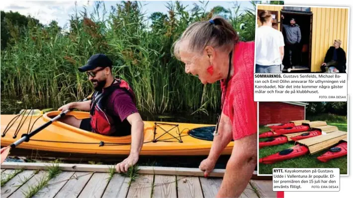  ?? FOTO: EIRA DESAX ?? LEDIG. Märstabon Roni Aspbäck har semester och ville passa på att göra något innan jobbet börjar nästa vecka. Här får han hjälp ut på vattnet av Mälarpirat­ernas Kerstin Öberg.