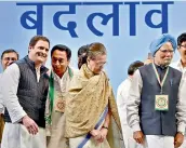  ?? — PTI ?? Congress president Rahul Gandhi with chairperso­n CPP Sonia Gandhi and former Prime Minister Manmohan Singh during the 84th plenary session of INC.