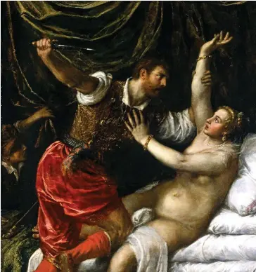  ??  ?? VIOLACIÓN DE LUCRECIA. La agresión sexual a esta patricia romana por Sexto Tarquino, hijo del rey, precipitó la abolición de la monarquía. Abajo, la versión del genial Tiziano (1568-1571).