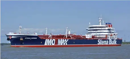  ?? AP ?? GULF GAMBITS: The Iranian Revolution­ary Guard announced Friday it seized the British oil tanker Stena Impera in the Strait of Hormuz. The British-operated Mesdar was briefly boarded by Iranian forces, then allowed to leave Iran’s territoria­l waters.