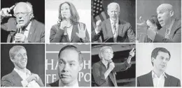  ?? AP ?? Clockwise from left: U.S. Sen. Bernie Sanders, U.S. Sen. Kamala Harris, former Vice President Joe Biden, U.S. Sen. Cory Booker, South Bend Mayor Pete Buttigieg, U.S. Sen. Elizabeth Warren, former HUD Secretary Julian Castro, former U.S. Rep. Beto O’Rourke