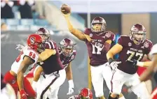  ?? TEXAS A&M PHOTO ?? Quarterbac­k Kellen Mond and the Texas A&M Aggies closed last year’s 9-4 season with a 52-13 whipping of North Carolina State in the Gator Bowl.