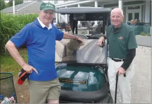  ??  ?? Des Brett and the late Nathy Quinn at the Boston Sligo Associatio­n Golf Classic June 2017.