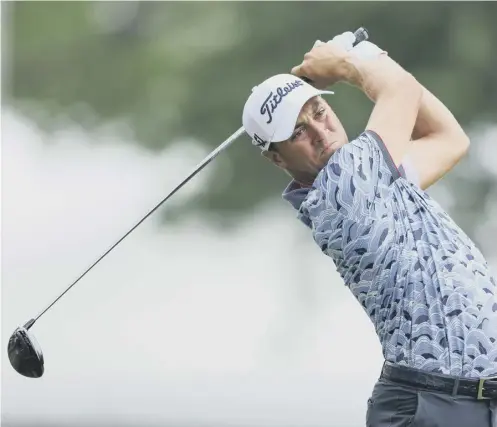  ?? ?? 0 Justin Thomas plays his shot from the ninth tee during his second round of the 2022 PGA Championsh­ip