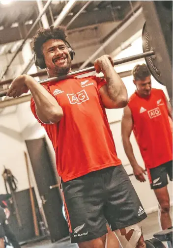  ?? .Photo: AllBlacks.com ?? All Blacks strongman Ardie Savea during their gym session in Hamilton on July 15, 2021. Savea who was down with an injured knee has been named at flanker to take on Flying Fijians John Dyer in the breakdown