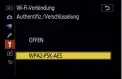  ??  ?? Übertragun­g schützen
Die WLAN-Verbindung für die Bildübertr­agung und die Fernsteuer­ung der Kamera lässt sich via WPA2PSK-AES verschlüss­elt werden.