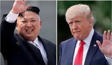  ??  ?? This combinatio­n of photos show North Korean leader Kim Jong Un (left) on April 15, 2017, in Pyongyang, North Korea and US President Donald Trump in Washington on April 29