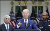  ?? SUSAN WALSH — THE ASSOCIATED PRESS ?? President Joe Biden calls on reporters for questions after speaking in the Rose Garden of the White House in Washington on Friday.