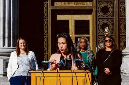  ?? Yalonda M. James/The Chronicle ?? Oakland Mayor Sheng Thao, shown at a January 2023 news conference, fired Police Chief LeRonne Armstrong last February, but his name appeared on a list of potential replacemen­ts.