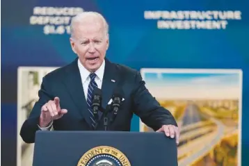  ?? AP PHOTO/EVAN VUCCI ?? President Joe Biden speaks about gas prices in the South Court Auditorium on the White House campus Wednesday, in Washington.