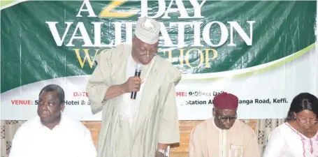  ??  ?? Director, Disaster Risk Reduction, Alhassan Nuhu, addressing participan­ts at the workshop to validate the draft policy on DRR in Keffi, Nasarawa State... recently