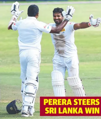  ?? Picture: LEE WARREN ?? VICTORS: Vishwa Fernando and Kusal Perera celebrate Sri Lanka’s win.