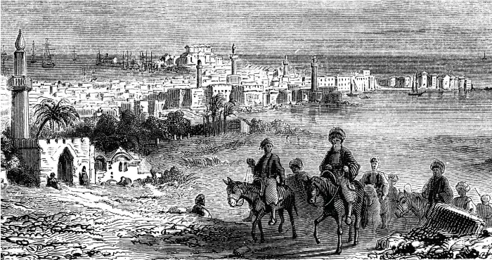  ?? Getty ?? A depiction of Alexandria on Egypt’s Mediterran­ean coast (from ‘Royal Geographic­al Readers No 5, Asia, Africa, America and Oceania’, published by T Nelson and Sons, London, 1883)