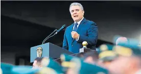  ?? PRESIDENCI­A ?? Iván Duque, presidente, durante la ceremonia de reconocimi­ento de tropas.