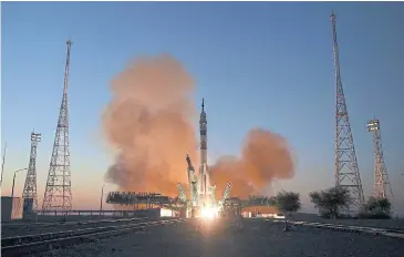  ?? AFP ?? The Soyuz MS-22 spacecraft blasts off to the Internatio­nal Space Station (ISS) from the Moscow-leased Baikonur cosmodrome in Kazakhstan, on Sept 21, 2022.