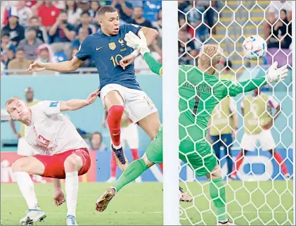  ?? Foto Afp ?? La estrella francesa Kylian Mbappé (centro) dio muestra de su calidad al marcar un doblete y acecha récord con los Bleus.