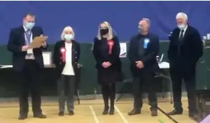  ??  ?? ●● New Barnfield councillor Caroline Montague (middle) was a rare bright moment for Labour on a grim day in Hyndburn