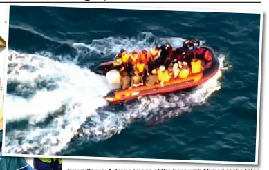  ??  ?? Surveillan­ce: A drone image of the boat with Ahmed at the tiller