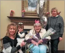  ?? L.A. PARKER - THE TRENTONIAN ?? Elizabeth “Betty” Seitz of Hamilton Twp. celebrated her 102nd birthday with (l-r) granddaugh­ter Debbie Cram, great-great granddaugh­ter, Jianna Sgro-Wills and granddaugh­ter, Kathy Simmons.