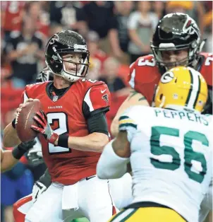  ?? JASON GETZ, USA TODAY SPORTS ?? Falcons QB Matt Ryan (2) completed nine of 11 passes on Atlanta’s clinching drive, including an 11-yard touchdown to Mohamed Sanu with 31 seconds left.