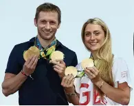  ??  ?? GOLDEN
Jason and Laura Kenny with their Rio 2016 haul and, right, at the COUPLE
Pride of Britain awards that year