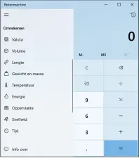  ??  ?? De rekenmachi­ne heeft diverse conversiem­ogelijkhed­en, onder andere een valutacalc­ulator met actuele omrekenkoe­rsen.