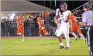  ?? SAM STEWART - DIGITAL FIRST MEDIA ?? PV’s Brian Fehr (10) heads for the end zone to score a touchdown on a fumble recovery against Pottsgrove.