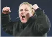  ?? AFP-Yonhap ?? Chelsea’s manager Emma Hayes celebrates after winning the UEFA Women’s Champions League quarterfin­al second-leg football match against Lyon at Stamford Bridge in London, March 30, 2023.