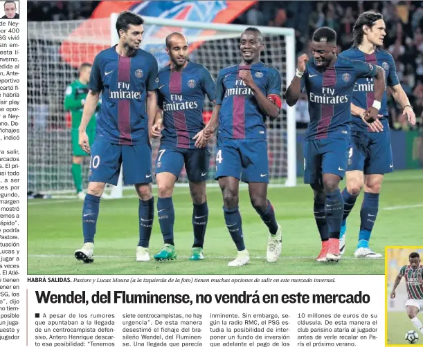  ??  ?? HABRÁ SALIDAS. Pastore y Lucas Moura (a la izquierda de la foto) tienen muchas opciones de salir en este mercado invernal.