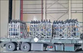  ?? PTI ?? Oxygen cylinders before being loaded on to a plane to be sent by Singapore to India. Several other countries including the US, the UK and Canada have said they will assist India in its Covid-19 fight.